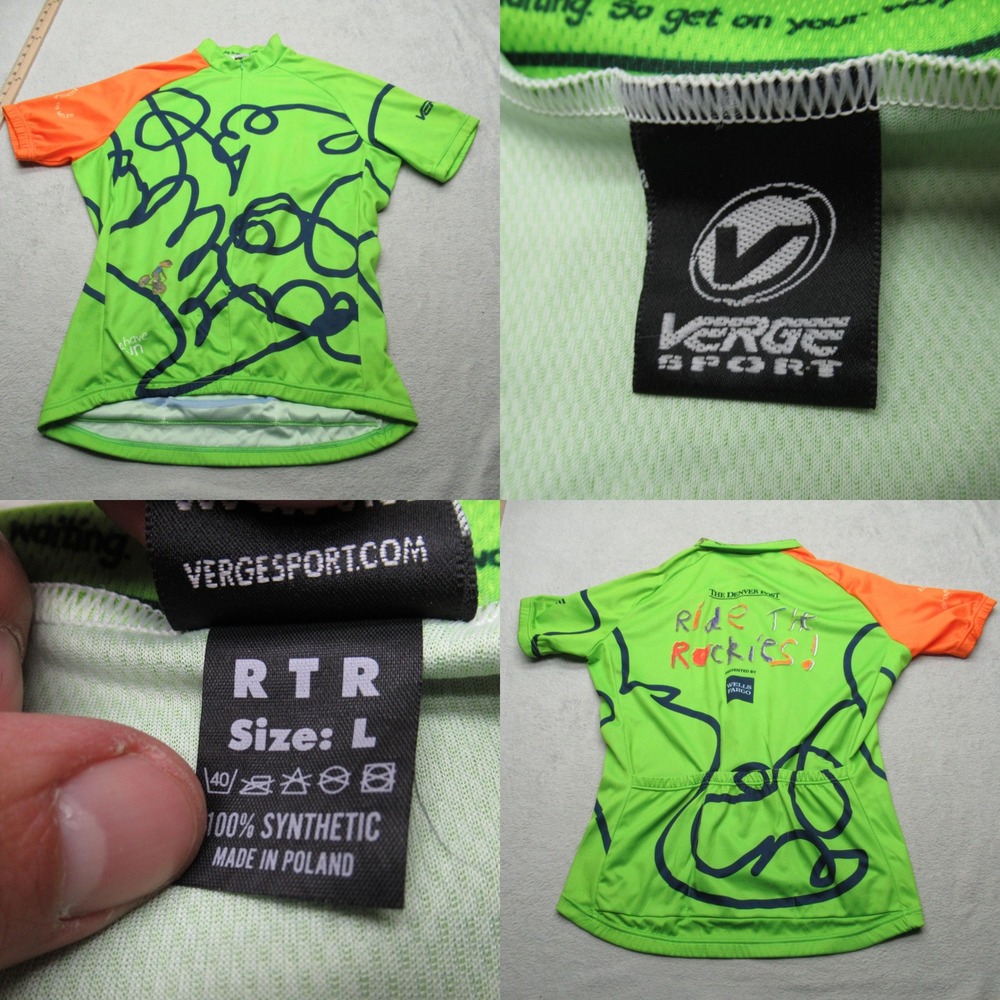Ride The Rockies Cycling Jersey‎ Unisex Large Verge Sport Green Raglan Sleeve